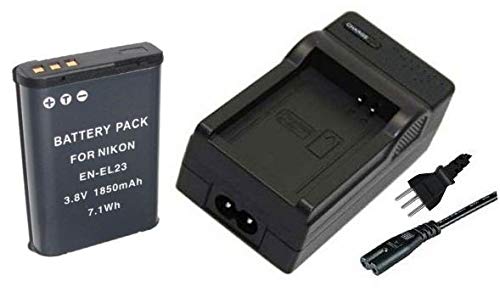 Kit Bateria EN-EL23 + Carregador para Câmera Digital e Filmadora Nikon CoolPix P600, P900, B700, S810C