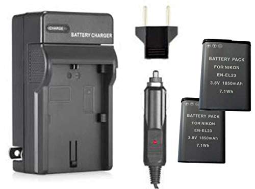 Kit 2 Baterias EN-EL23 + Carregador para Câmera Digital e Filmadora Nikon CoolPix P600, S810C
