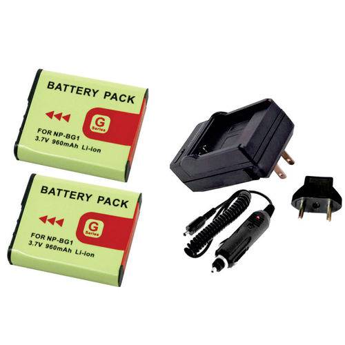 Kit 2 Baterias Np-bg1/fg1 + Carregador para Câmera Digital e Filmadora Sony Cyber-shot Dsc-h10, Dsc-