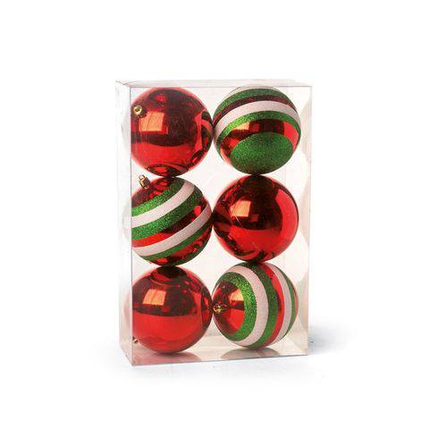 Kit Bola de Natal 10cm P/pendurar Árvore Natal 6pçs Vermelho