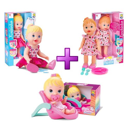 Tudo sobre 'Kit Boneca My Little Collection Xixi + Lanchinho + Bebê Conforto - Divertoys'