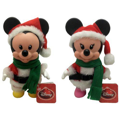 Kit Bonecos Pequenos Natal Disney Multibrink : Mickey Papai Noel + Minnie Mamãe Noel
