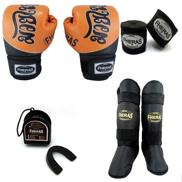 Kit Boxe Fheras Top - Luva Bandagem Bucal Caneleira - TAILANDÊS 2