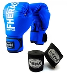 Kit Boxe Muay Thai Fheras Luva Bandagem Azul 12oz
