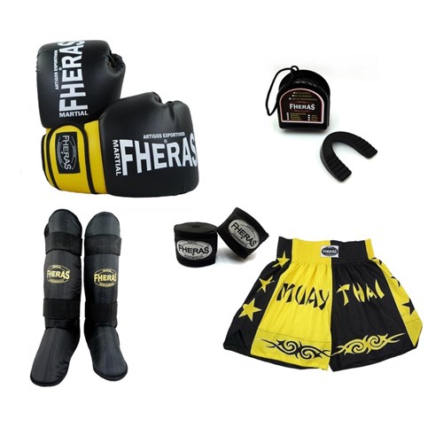 Kit Boxe Muay Thai Fheras Orion Amarelo