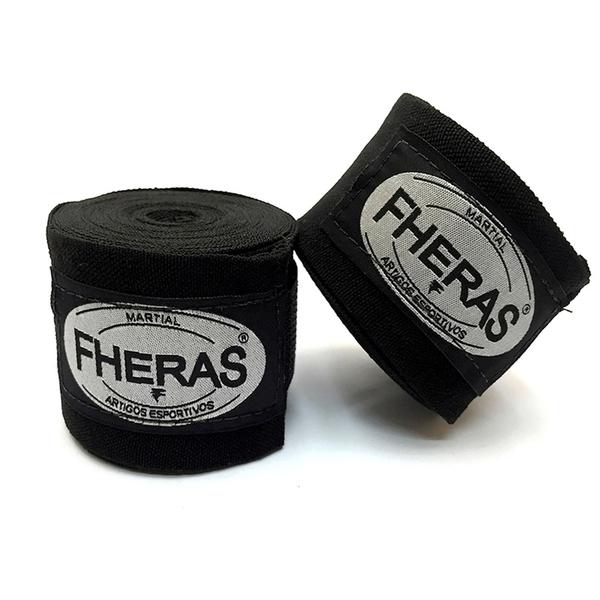 Kit Boxe Muay Thai - Luva Bucal Shorts Caneleira Bandagem - Preto/Vermelho - Fheras