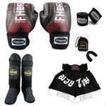 Kit Boxe Muay Thai Luva Bandagem Bucal Caneleira Shorts 14oz