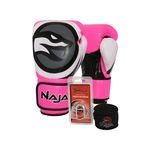 Kit Boxe Muay Thai - Luva Colors Flúor Rosa + Bandagem (2,30 Metros) Preta + Protetor Bucal Simples