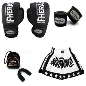 Kit Boxe Muay Thai - Preto Fheras Tradicional - 08 Oz