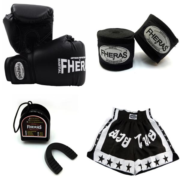 Kit Boxe Muay Thai - Preto Fheras Tradicional