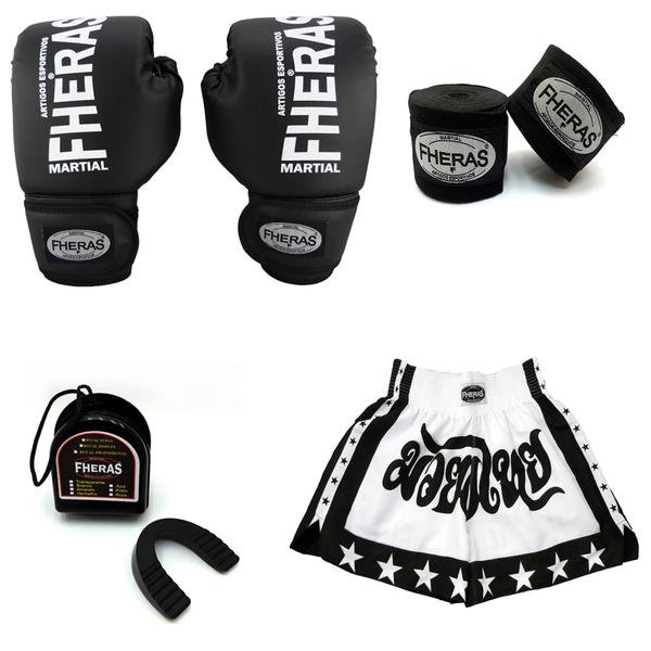 Kit Boxe Muay Thai - Preto Fheras Tradicional