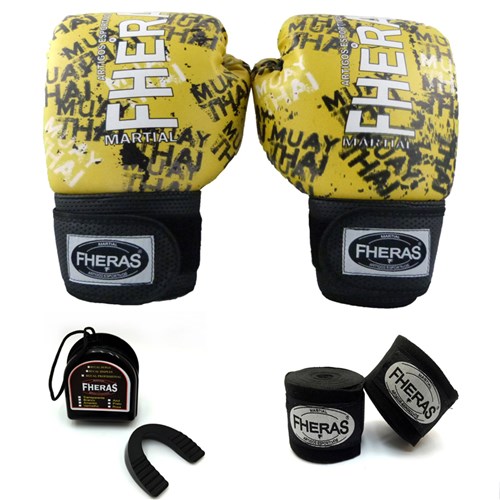 Kit Boxe Muay Thai Top - Luva Bandagem Bucal - 14 Oz GRAFITE