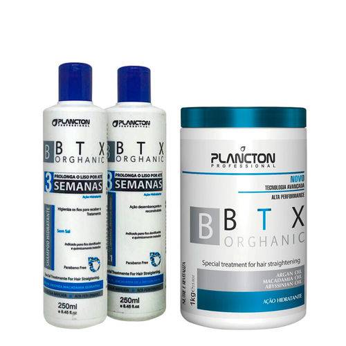 Kit BTX Orghanic Plancton Shampoo, Condicionador e Alisante 1kg