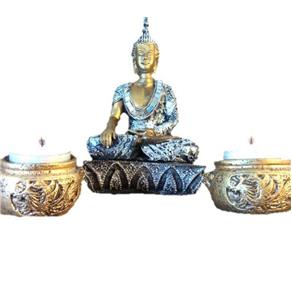 Kit Buda Hindu Dourado Meditação Espelhado 2 Porta Vela Yoga