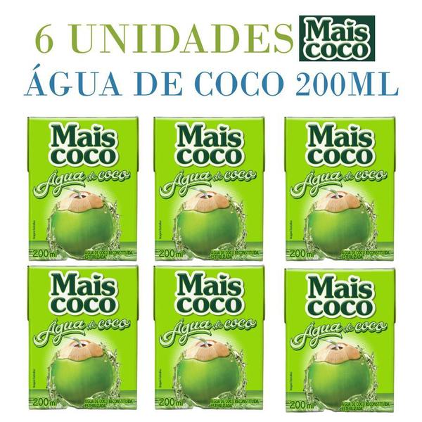 Kit C/ 6 Unidades - Agua de Coco 200ml Mais Coco