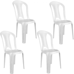 Kit Cadeira Bistro em Plastico Suporta Ate 182 Kg Branca 4 Unidades