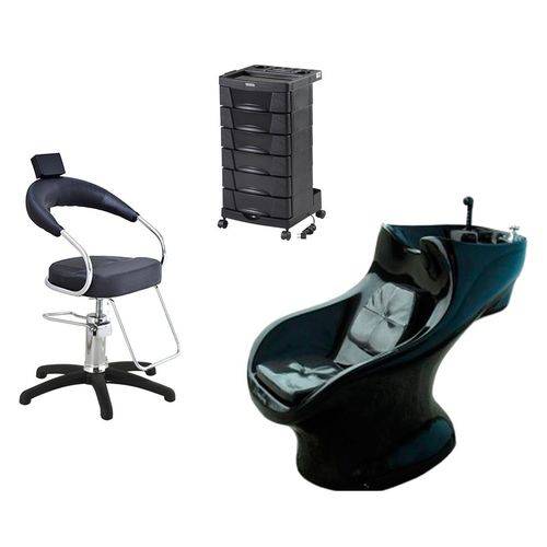 Kit Cadeira Hidráulica Futurama Base Nylon + Lavatório Italiano Aquecedor + Carinho Auxiliar Dompel Beauty