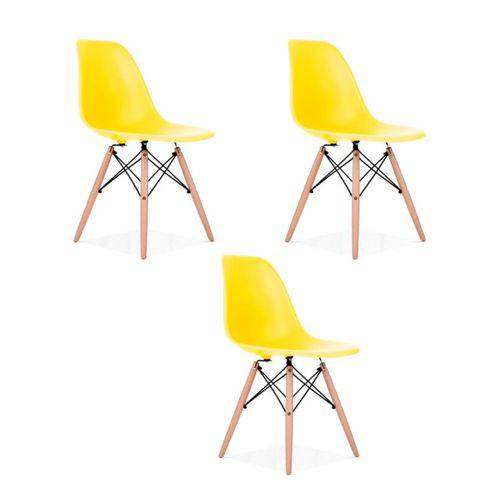 Kit 3 Cadeiras Charles Eames Eiffel Amarelas
