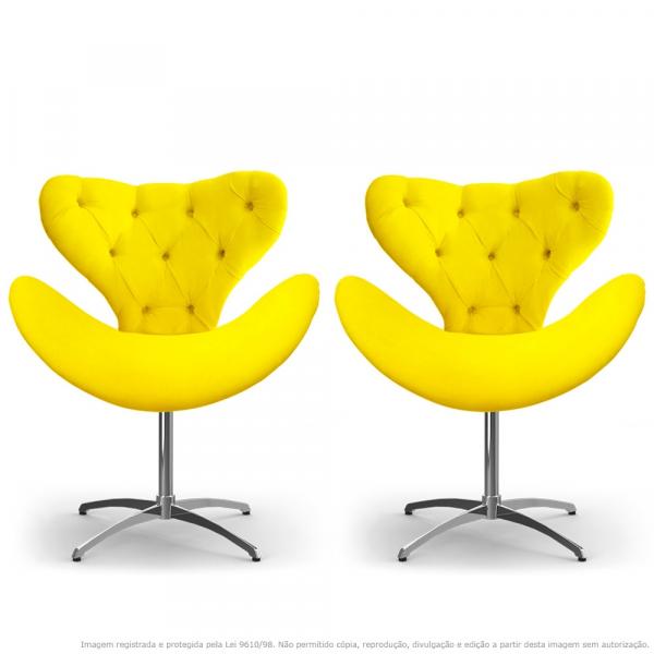 Kit 2 Cadeiras Decorativas Poltronas Egg com Capitonê Amarela com Base Giratória - Lubrano Decor