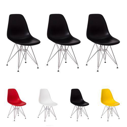 Tudo sobre 'Kit 3 Cadeiras Eiffel Eames Base Cromada Várias Cores - (preta)'