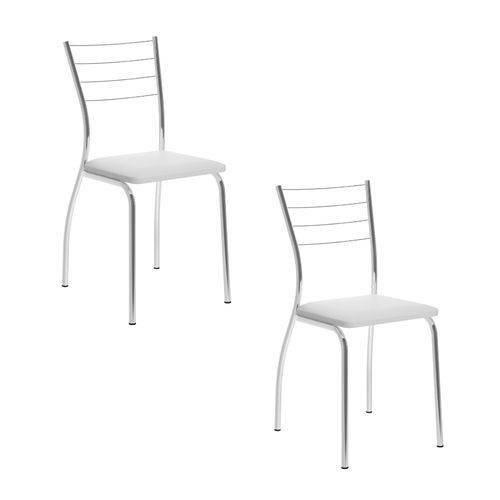 Kit 2 Cadeiras em Aço com Assento Estofado 1700 Carraro - Branca/Cromado
