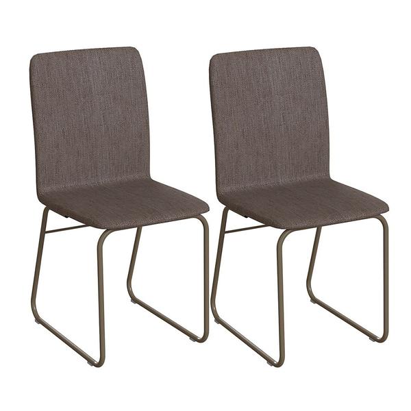 Kit 2 Cadeiras Estofadas Champanhe/Linho Marrom James - Urbaniu