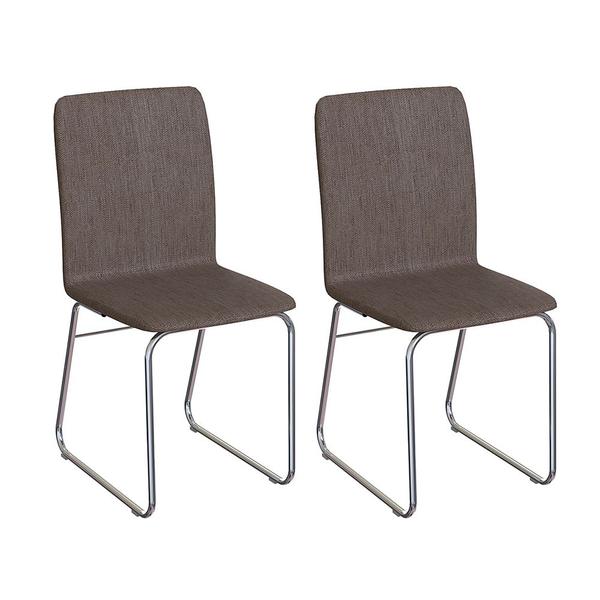 Kit 2 Cadeiras Estofadas Cromado/Linho Marrom James - Urbaniu