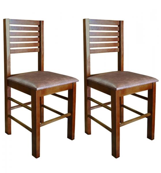 Kit 2 Cadeiras Fixa Laguna de Madeira Cor Mel com Estofado Marrom - Flex Mesas e Cadeiras