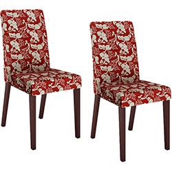 Kit 2 Cadeiras Olivenza 4128 Tabaco/Tecido Floral Vermelho - Madesa