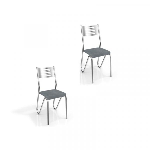 Kit 2 Cadeiras para Cozinha Nápoles Cromado/Preto Linho Cinza - Kappesberg