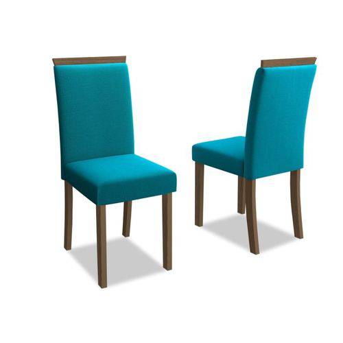 Kit 2 Cadeiras para Sala de Jantar Paloma Castanho/veludo Azul Turqueza - New Ceval