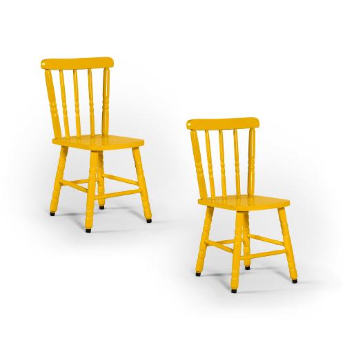 Kit 2 Cadeiras Torneadas Mônaco em Madeira Uva Japão e Tauari - Amarela