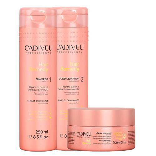 Kit Cadiveu Cuidados Diários Hair Remedy: Shampoo 250ml + Condicionador 250ml + Máscara 200ml - Repa