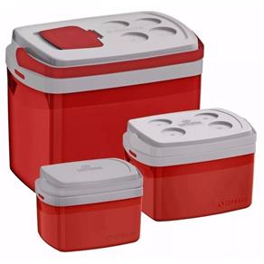 Kit 3 Caixa Térmica 32, 12, 5 L Vermelho Cooler Soprano