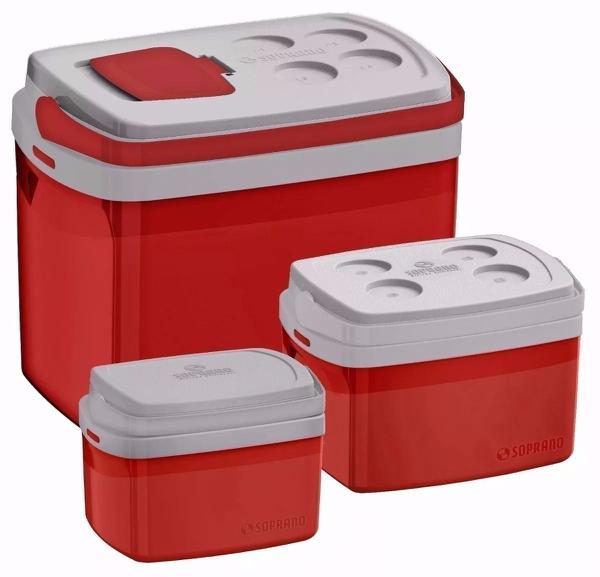 Kit 3 Caixa Térmica 32, 12, 5 L Vermelho Cooler - Soprano