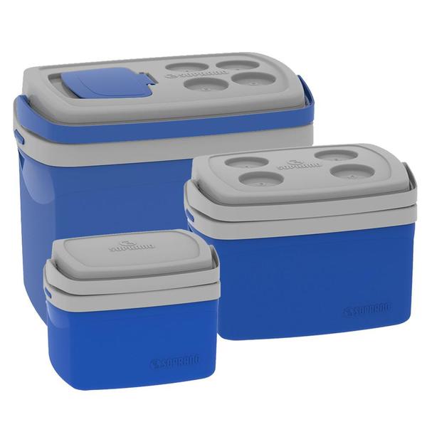 Kit 3 Caixas Térmicas 32L, 12L e 5 L Azul Cooler - Soprano
