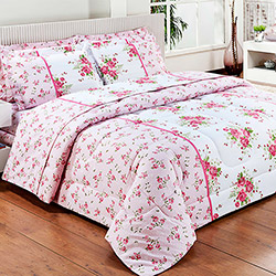 Tudo sobre 'Kit Cama Queen Romantic Rosa 7 Peças - Casa & Conforto'