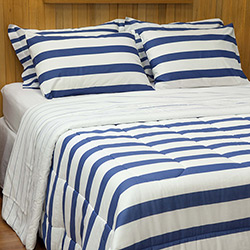 Kit Cama Solteiro Marine Azul 5 Peças - Casa & Conforto