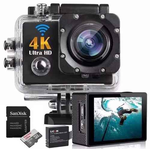 Tudo sobre 'Kit Câmera Filmadora 4k Action + Cartão 32gb C10 + 1 Bateria Extra - Sportcam 4k'