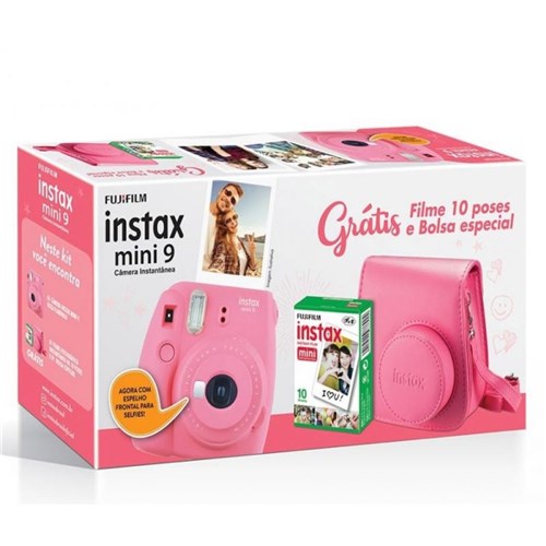 Kit Câmera Instantânea Fujifilm Instax Mini 9 Rosa Flamingo