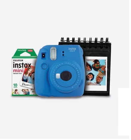 Kit Câmera Instantânea Instax Mini 9 Fujifilm com Porta Fotos e Filme 10 Poses - Azul Cobalto