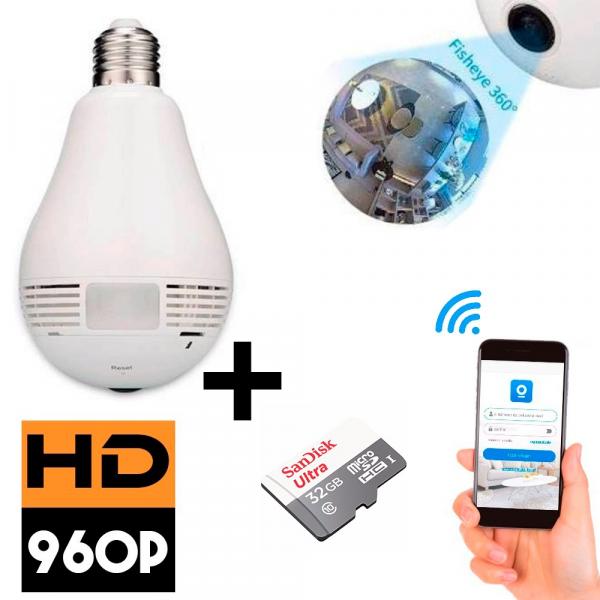 Tudo sobre 'Kit Camera Ip Seguraca Lampada 360 Espia Wifi V380+cartão de Memoria 32gb Sd Cl10 Sandisk'