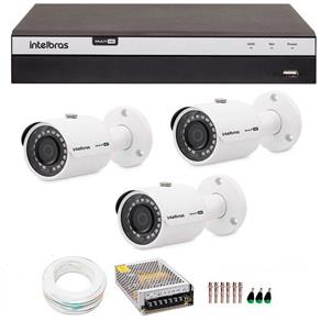 Kit 3 Câmeras de Segurança 4MP 2k Intelbras VHD 3430 B + DVR Intelbras 4K + Acessórios