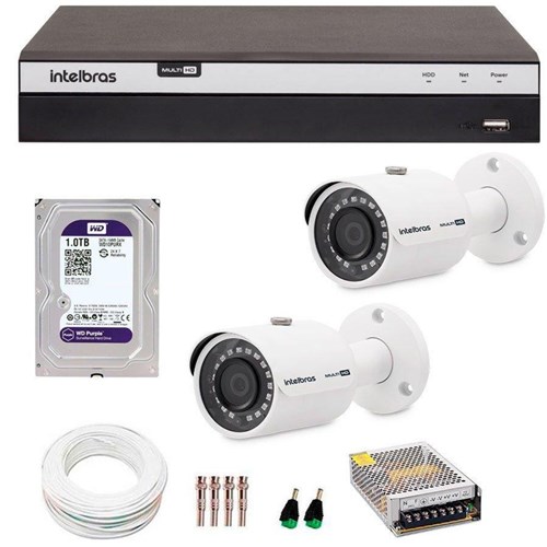 Kit 2 Câmeras de Segurança 4Mp 2K Intelbras Vhd 3430 B + Dvr Intelbras 4K + Hd Wd Purple + Acessórios