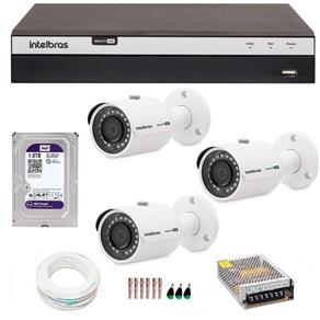 Kit 3 Câmeras de Segurança 4MP 2k Intelbras VHD 3430 B + DVR Intelbras 4K + HD WD Purple + Acessórios