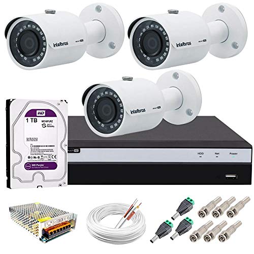 Kit 3 Câmeras de Segurança 4MP 2k VHD 3430 B + DVR Intelbras 4K + HD WD Purple + Acessórios