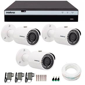 Kit 3 Câmeras de Segurança Full HD 1080p Intelbras VHD 3230 + DVR Intelbras Full HD 4 Ch + Acessórios