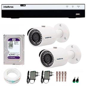 Kit 2 Câmeras de Segurança Full HD 1080p Intelbras VHD 3230 + DVR Intelbras Full HD 4 Ch + HD WD Purple 1TB + Acessórios