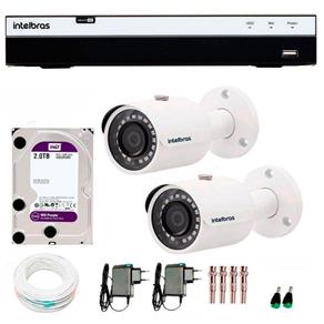 Kit 2 Câmeras de Segurança Full HD 1080p Intelbras VHD 3230 + DVR Intelbras Full HD 4 Ch + HD WD Purple 2TB + Acessórios