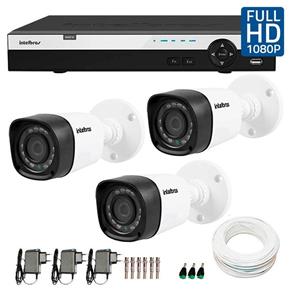 Kit 3 Câmeras de Segurança Full HD 1080p Intelbras VHD 1220B IR + DVR Intelbras Full HD 4 Ch + Acessórios